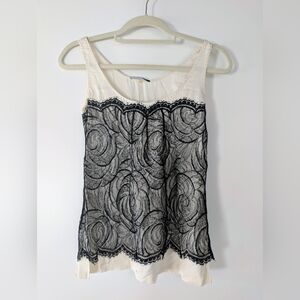Elie Tahari Cream Tank with Black Lace Overlay 🤍🖤